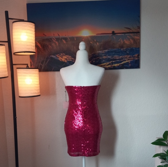 Superdown Hot Pink Strapless Sequin Mini - Picture 5 of 12
